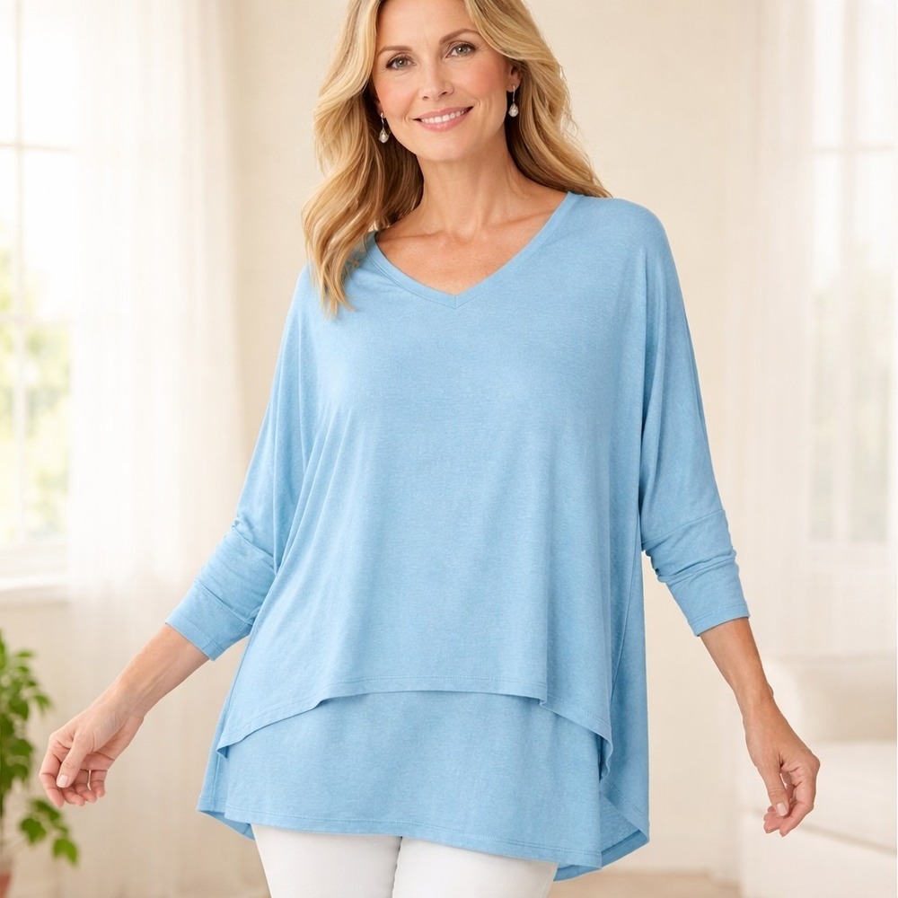 SOFT SURROUNDINGS Layered Tunic Top Women's‎ Soft Blue Large Read